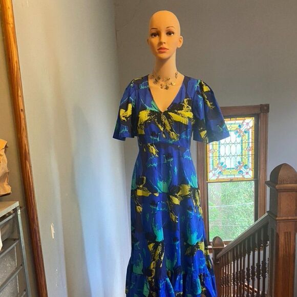 Floral Christopher John Rogers Dress for Target Pattern Blue Yellow - Sz 0 Twee - Picture 2 of 8